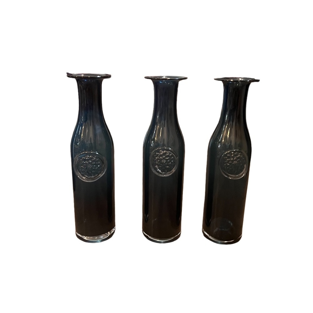 New Set of 3 Dartington Primrose Art Glass‎ Tall Blue Flower Bottle Vase